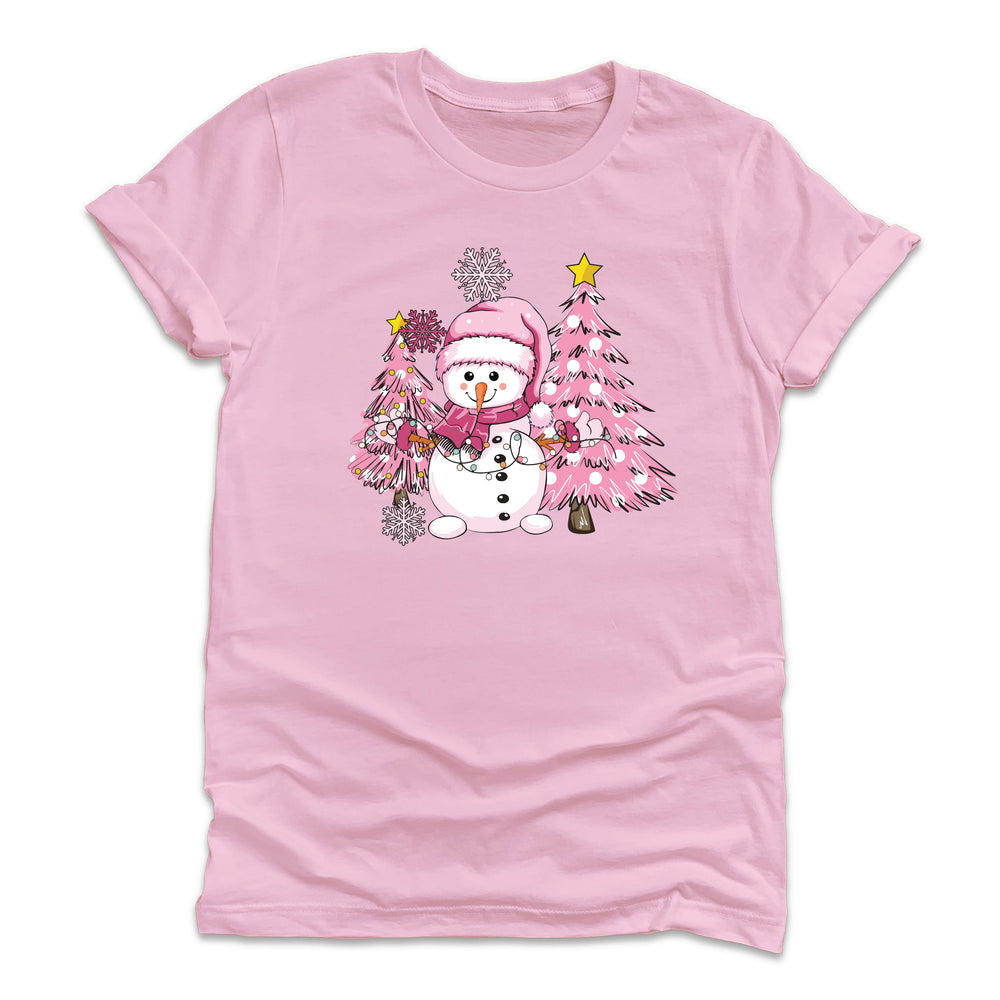 Pink Tree & Snowman T-Shirt
